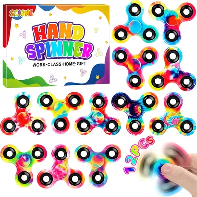 Productafbeelding van Fidget spinners tie-Dye - Set van 12 - High-Speed handspinner voor kinderen en volwassenen - Sensorisch speelgoed 3+