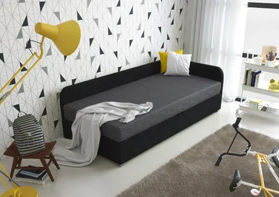 Produktbild von Roe Furniture | Tagesbett - UNO - 80x200 cm - Schwarz&Grau - Jugendbett - Linke - Bett mit Bettkasten - Boxspringbett - Taschenfederkern-Matratze