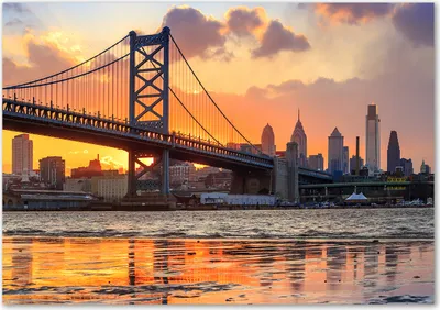 Produktbild von Tulup® Glas-Bild - 100 x 70 - Wandbild aus Glas - Wandkunst - Wandbild hinter gehärtetem Sicherheitsglas - Sehenswürdigkeiten & Architektur - Philadelphia Brücke - Gelb