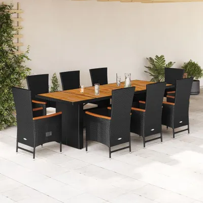 Produktbild von Möbel 9-tlg. Garten-Essgruppe mit Kissen Schwarz Poly Rattan - Gartenmöbelgarnituren 3277524