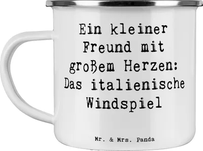 Produktbild von Mr. & Mrs. Panda becher emaille Spruch Italienisches Windspiel - Weiß - Geschenk, Rasse, Familienhund, intelligente Hunde, Teetasse, Hunderasse, Hundeliebhaber, Pott