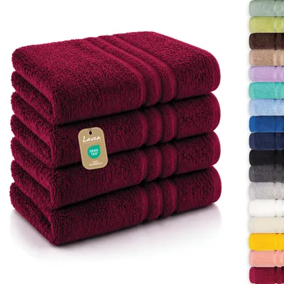 Produktbild von Lavea® 4er Set Handtücher 50x100 cm - Elena, 100% Baumwolle, Saugstark & Weich, Waschbar, Trocknergeeignet, Frottierhandtuch - Bordeaux
