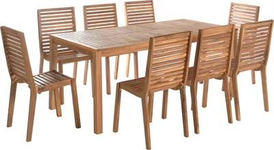Produktbild von BELIANI Gartenmöbel Set Akazienholz Hellbraun Gartentisch 180 x 90 cm und 8 Stühle Ohne Armlehnen Rustikaler Stil Outdoor für Garten Terrasse
