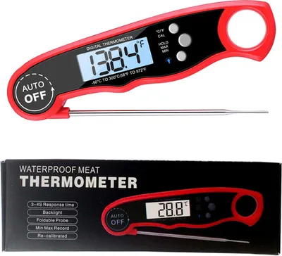 Image de Thermomètre à viande numérique à lecture instantanée Cuisine Cuisine Alimentation Bonbon Thermomètre avec rétroéclairage et aimant pour huile Friture BBQ Barbecue - Rouge