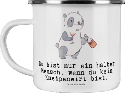 Produktbild von Mr. & Mrs. Panda Emaille Becher Kneipenwirt Herz - Weiß - Geschenk, Kneipe, Pott, Spruch, Campingtasse, Tasse, Teetasse, Bar, Haferl, Rum