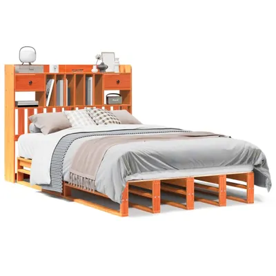 Obrázek produktu pro vidaXL Postel z masivu s policí bez matrace Vosk hnědý 135x190 cm