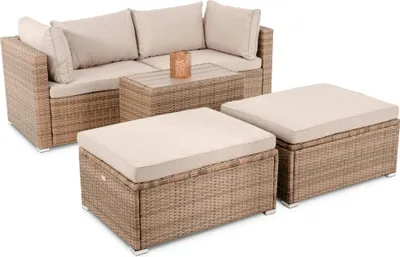 Produktbild von di volio Gartenmöbel-Set Alzano Beige/Beige, Terrassenmöbel aus wasserfestem Materialien, Modulare Gartenmöbel - Couchtisch & 2 Hocker & 2 Sessel