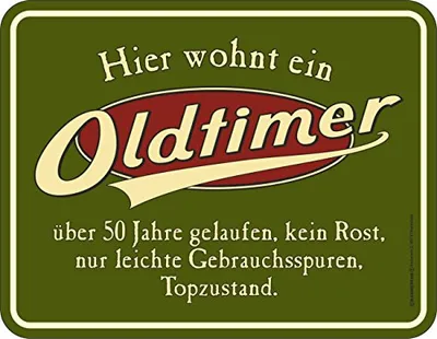 Produktbild von RAHMENLOS Original Blechschild zum 50. Geburtstag: Hier wohnt EIN Oldtimer, über 50 Jahre gelaufen, kein Rost, nur leichte Gebrauchsspuren, Topzustand
