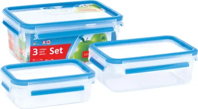 Produktbild von Emsa Clip & Close 3Er Set Frischhaltedosen, 0,55 / 1,0 / 2,3 L, 508566, Farbe: Blau