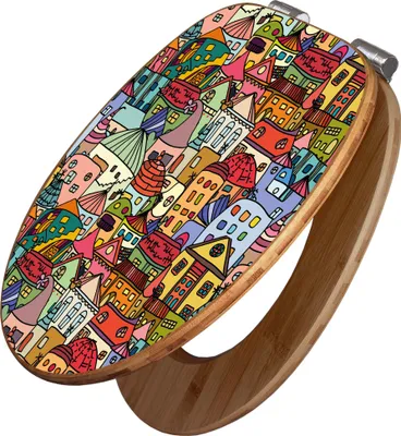 Produktbild von banjado Design WC Sitz Bambus Absenkautomatik - Funky Town - Toilettendeckel mit Absenkautomatik Holz/hochwertiger Bambus Klodeckel/WC-Sitz für alle gängigen Toiletten [TDB2 10864]