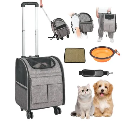 Image de Sac à dos pour chien - Sac à dos pliable pour chien - Capacité de charge max. 8,1kg - Sac de transport en tissu Oxford 600D - Chariot pour chien avec 5 poches de rangement - Trolley pour animaux de compagnie - Idéal pour les voyages en voiture ou les excursions.
