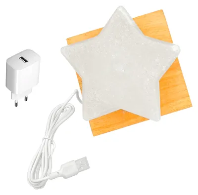 Produktbild von HAF Beleuchtete USB Salzlampe STERN Weiß aus Kristallsalz – Handgefertigte Salzkristall LED Deko Lampe – Als Tischlampe für Büro & Schlafzimmer