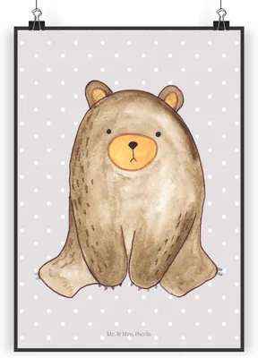 Produktbild von Mr. & Mrs. Panda Bild Bär sitzend DIN A3 - Grau Pastell - Geschenk, Teddy, Wanddekoration, drucke, kunstposter, wanddeko, Wandbild