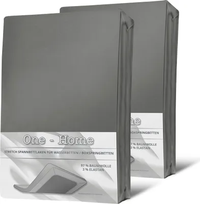 Two folded grey bed sheets are presented in packaging.