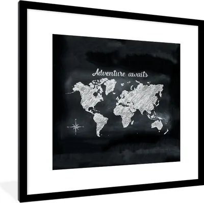 Produktbild von MuchoWow® MuchoWow® Gerahmtes Poster Weltkarte - Wandtafel - weiß 40x40 cm - Poster mit zchwarzem Bilderrahmen - Poster - Plakat im Rahmen
