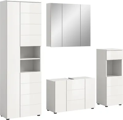 Produktbild von Badezimmer-Set >Vira< (4-teilig) in weiß / weiß hochglanz - 210x190x34cm (BxHxT)