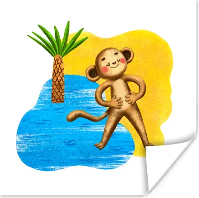 Produktbild von MuchoWow® Poster Affe - Palme - Meer 50x50 cm - Wohnzimmerdekoration