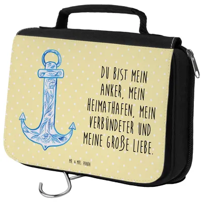 Produktbild von Mr. & Mrs. Panda Kulturbeutel Anker Blau - Gelb Pastell - Geschenk, beautycase, Lustige Sprüche, badtasche, Waschbeutel, Kulturtasche, kosmetiktäschchen, kulturtäschchen
