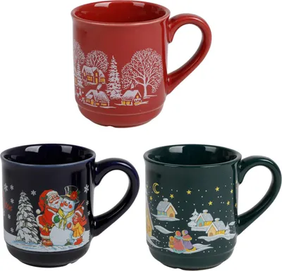 Produktbild von BURI 1x Weihnachtsbecher 200ml mit Griff Kaffeebecher Kaffeetasse Glühweinbecher Keramikbecher Weihnachtsdeko Weihnachtsgeschenk
