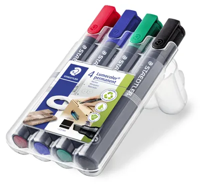 Produktbild von STAEDTLER Lumocolor 350 permanent Marker, Keilspitze, 4er-Set, sortierte Farben