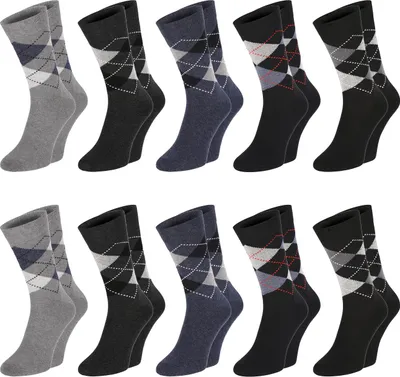 Produktbild von Chili Lifestyle Karo Socken Herren Damen, Weichbund ohne Gummidruck, Baumwolle, 10 Paar, schwarz grau jeansblau, 39-42 / 43-46