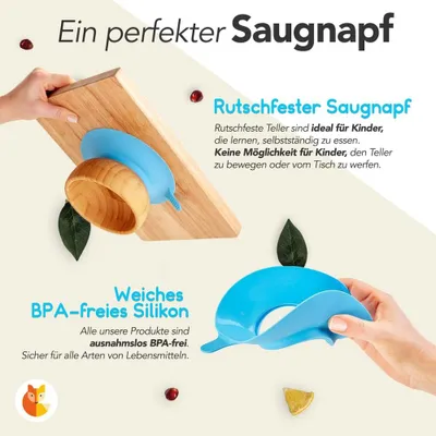 Produktbild von Kleiner Fuchs Bambus-Schüssel für Kinder inkl. Löffel - rutschfester Saugnapf