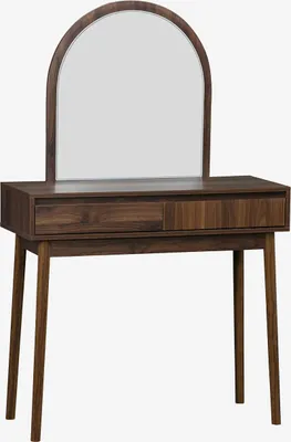 Produktbild von sweeek - Schminktisch Holzoptik, abgerundeter Spiegel, 2 Schubladen, 90 cm - Nussbaumfarben