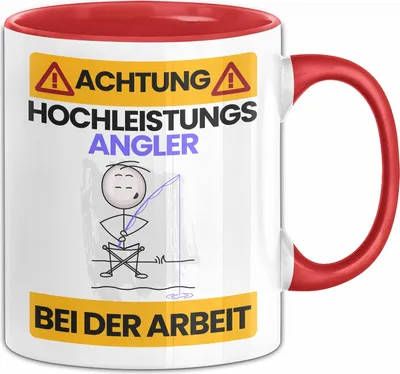 Produktbild von Angler Tasse Geschenk Lustiger Spruch Geschenkidee für Angler Achtung Hochleistungs Angler Bei Der Arbeit (Rot)