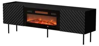 Produktbild von MIRJAN24 TV-Lowboard Lucca 180 2D mit Kamin, RTV Schrank mit zwei Drehtüren, TV-Schranke, Wohnzimmer (Farbe: Schwarz)