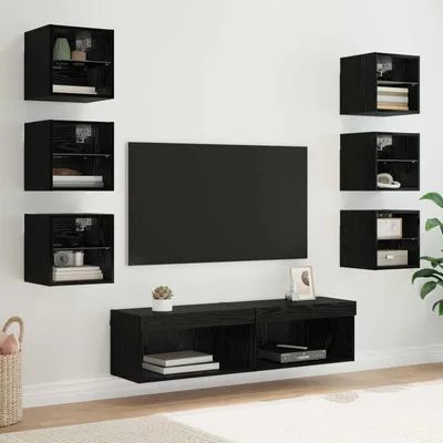 Produktbild von "Schlussverkauf" TV-Schränk mit LED-Lichtleisten 8 Stück - WohnzimmerTV-Möbel/TV-Tisch - Schwarz Eichen-Optik Glas  C14286