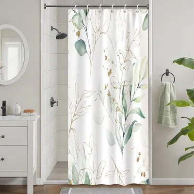 Produktbild von Famanu Duschvorhang Eukalyptusdesign - Grünes Blattmotiv, wasserabweisend, waschbar