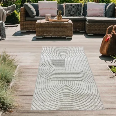 Immagine prodotto di Tappeto moderno per esterni resistente alle intemperie per terrazze e balconi in stile bohémien di alta qualità e di facile manutenzione beige Dimensioni - 80 x 250 cm