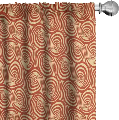 Zdjęcie produktu dla ABAKUHAUS Retro zasłony, firanki, motywy w kształcie okręgów, staromodny abstrakcyjny wzór, artystyczna dekoracja, 2 sztuki 75 x 175 cm, kolor rdzawy i bladożółty