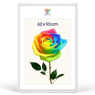 Produktbild von MG Design Bilderrahmen Weiß 62x93 cm - Posterrahmen Echtholz mit Acrylglas, verstärkte Wandaufhängung, hoch/quer