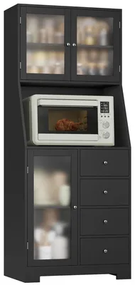 Produktbild von Küchenschrank Hochschrank - Buffetschrank - Mit Arbeitsplatte - 163 cm Vorratsschrank - 3 Türen 4 Schubladen - Breite 60 cm - Schwarz