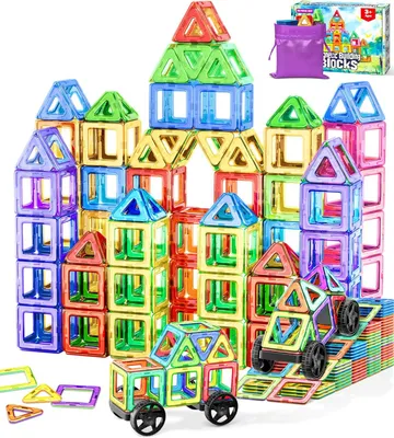 Produktbild von Magnetische Bausteine 50 Teile – Montessori Magnetspielzeug für Kinder ab 3 Jahre, kompatibel mit Magna Tiles & Magnetic Tiles, Magnetbausteine