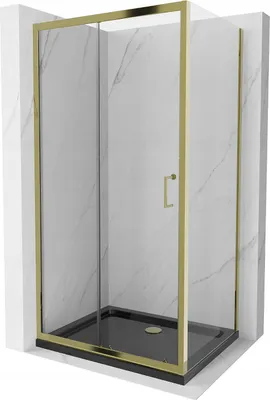 Image de Mexen Apia Cabine de douche pliante 120 x 70 cm, Transparent, Or + Receveur de douche plat, Noir - 840-120-070-50-00-4070G