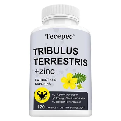 Produktbild von Tribulus Terrestris 1500mg + Zinc (120 Kapseln) Nahrungsergänzungsmittel, Kraft, Ausdauer, Energie, Stärke, Körpergesundheit, Libido, Vitalität