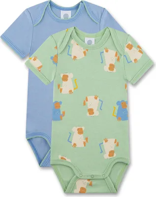 Produktbild von Sanetta Baby-Body kurzarm (Doppelpack) blau & grün Affe 98