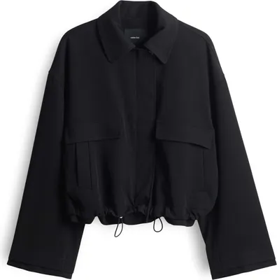 A black jacket is shown against a white background.