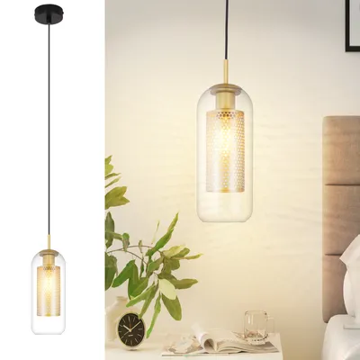 Produktbild von ZMH Pendelleuchte Esstisch Hängelampe Glas 1 Flammig E27 Schwarz Gold  Zylinder Höhenverstellbar  Wohnzimmer Esszimmer Nachttisch ohne Leuchtmittel