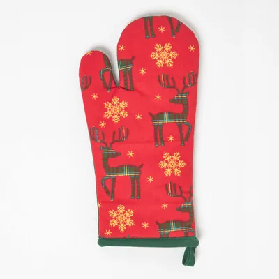 Produktbild von HOMESCAPES Weihnachts-Ofenhandschuh Rentier, rot