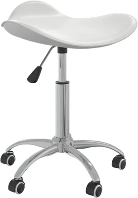 Produktbild von Weißer Friseur-Rollhocker aus Kunstleder, höhenverstellbar und drehbar, Salon- und Arbeitshocker mit 5 Rädern für Friseursalons und Barbiersalons