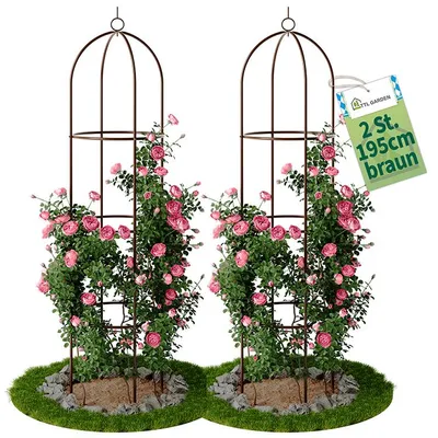 Produktbild von TTL GARDEN Rankhilfe Obelisk XL 195x40cm braun 2er Set – Rankgitter Metall