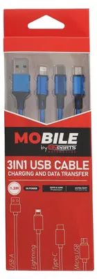 Obrázok produktu pre Kábel Einparts 3 v 1, 12 m, 3 A, USB-C – Micro USB – Lightning s opotrebovaním