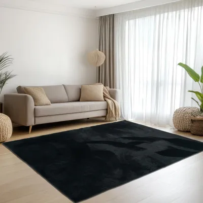 Produktbild von Teppich schwarz samtig weich Hasenfell-Optik mit sanftem Glanz Größe - 240 x 340 cm