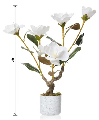 Imagen del producto de Orquídea y árbol de magnolias artificiales, flores realistas, decoración elegante, color blanco, 60 cm