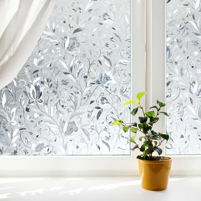 Produktbild von Fiqops Sichtschutzfolie Bad Fenster Blickdicht Selbstklebend 3D Fensterfolie Spiegelfolie Blumen 60*200cm