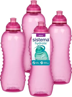 Produktbild von Sistema Twist'n' Sip Squeeze Wasserflasche 460 ml | BPA-frei | 4 Stück