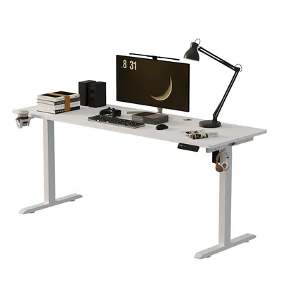 Zdjęcie produktu dla Biurko z elektryczną regulacją wysokości 160 x 80 cm, białe biurko komputerowe 72–118 cm